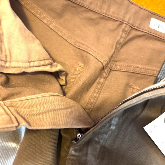 Zara chocolate brown relaxed mid waist waxed jeans NWT - Picture 6 of 12